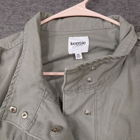 Kenzie Jeans Olive‎ Green Denim Snap Up Utility Jacket Size XL Style ENG02287X - Picture 5 of 13